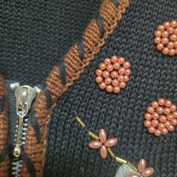 Vintage Embroidered Knit Vest Zip Up Animal Leopard Zebra - Picture 6 of 16